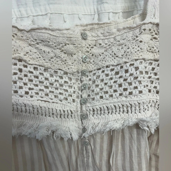 Zara 100% cotton dress / top w crochet detail beige and cream vertical stripes L - Picture 7 of 11